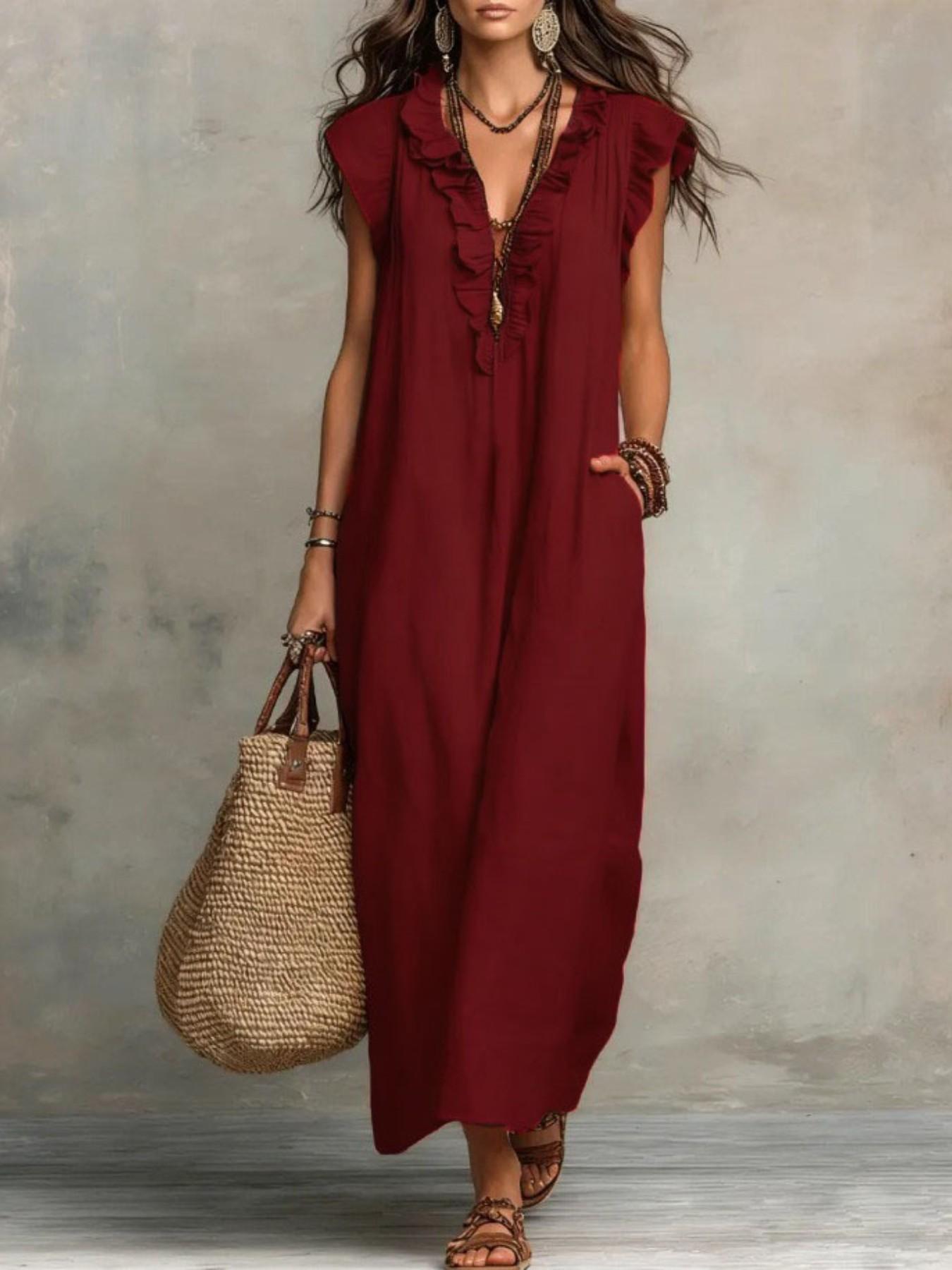 Bohemian Flying Sleeves Floor Length Skirt, Spring Summer New Arrival, European and American Casual Style, Women's Fashion Dress