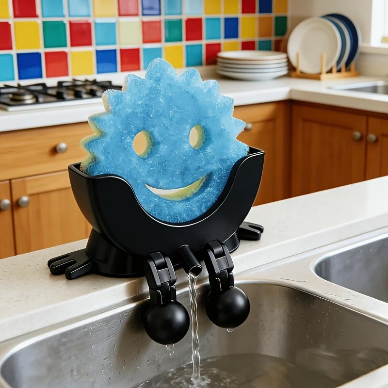 Cute Fun Drainage Smile Sponge Holder with Draining Holes, 3D Printed Dish Sponge Rack, Kitchen Sink Countertop Organizer, Home Cleaning Tool Stand