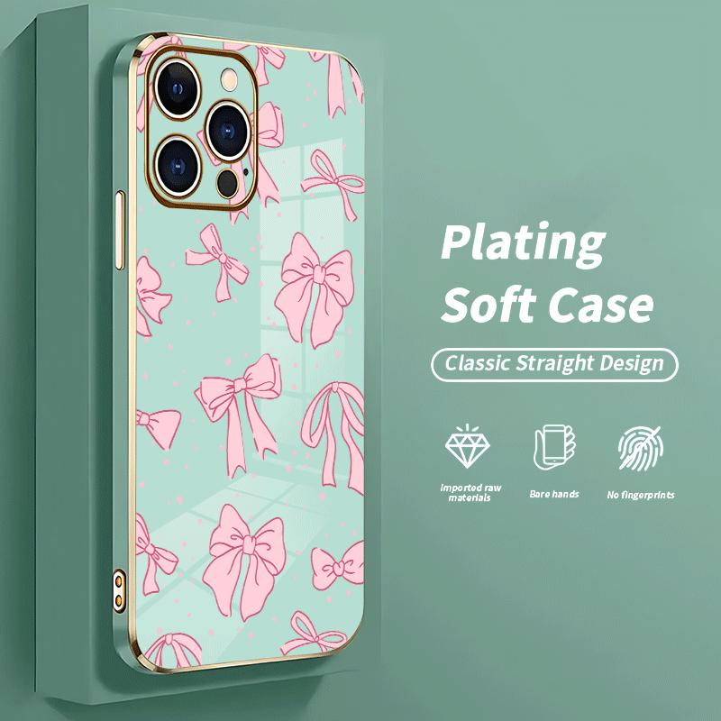 Full screen pink bow tie Soft&Flexible Electroplating TPU Silicone Phone Case For iPhone 17 Pro Max AIR 16 15 14 13 12 11 Plus Cases Durable|Shockproof|Full Camera Protection|Anti-Scratch|Non-Slip|Slim Fit|Gift For Girlfriend/Men/Women