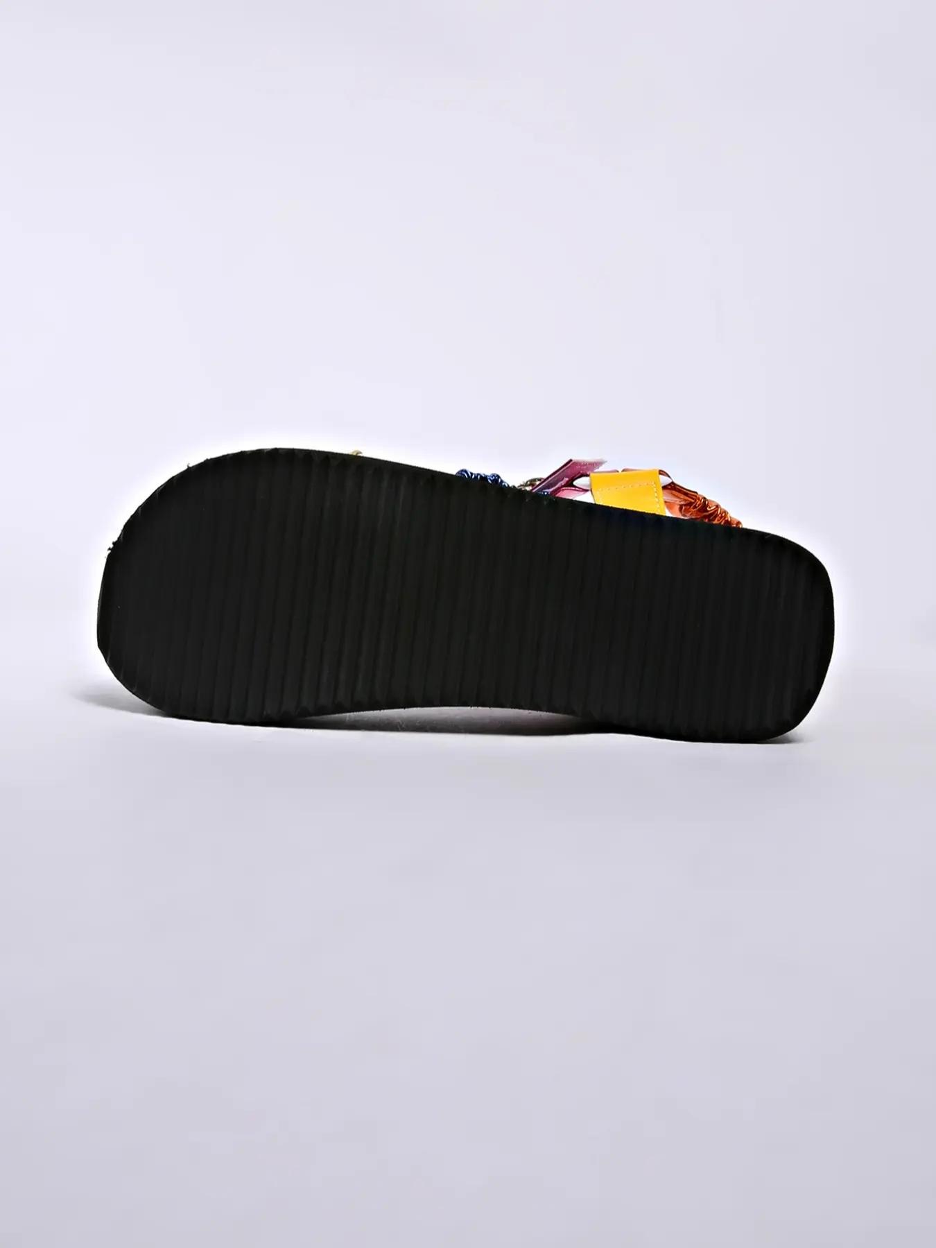 Women's summer bright fashion thick-soled Open Toe Platform sandals with a metal buckle, bright color splicing, outdoor Roman shoes, light and comfortable, hollow breathable beach shoes.