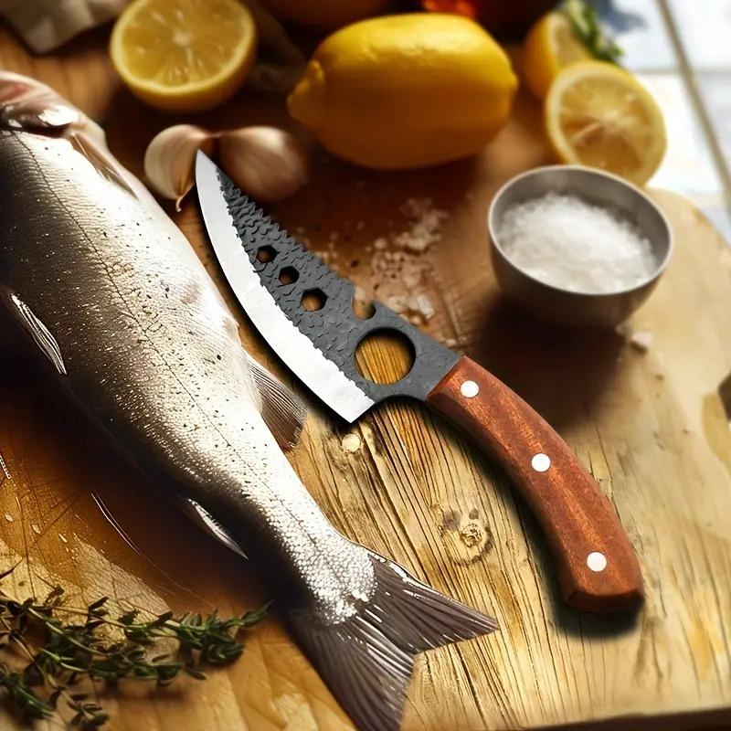 Kitchen knife boning knife, butcher knife, stainless steel handmade blade forged chef, forged, wooden handle, with gift box wooden steel