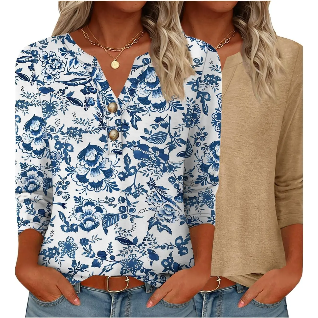 A-khaki/Blue Floral