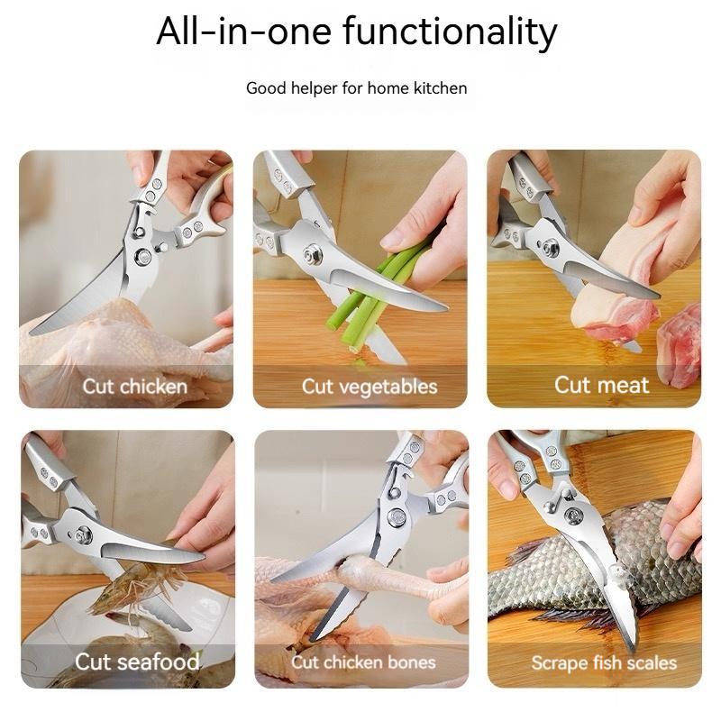 1pcs stainless steel kitchen scissors, multi-purpose, sharp and practical poultry scissors, can be used for vegetables, fish, chicken bones, etc., cooking scissors are a must-have in the kitchen, dishwasher safe