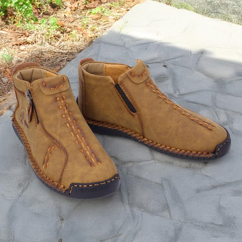 Women Workwear Boots Slip Resistant Durable Leather Outdoor Casual Shoes Boots Fashion Side Zipper Design.