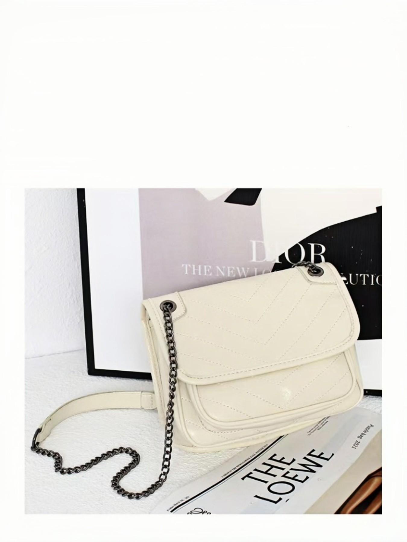 Korean Style Soft Leather Crossbody Bag, Rhombus Chain Design, Versatile Shoulder Bag for Daily Use, Elegant Small Backpack