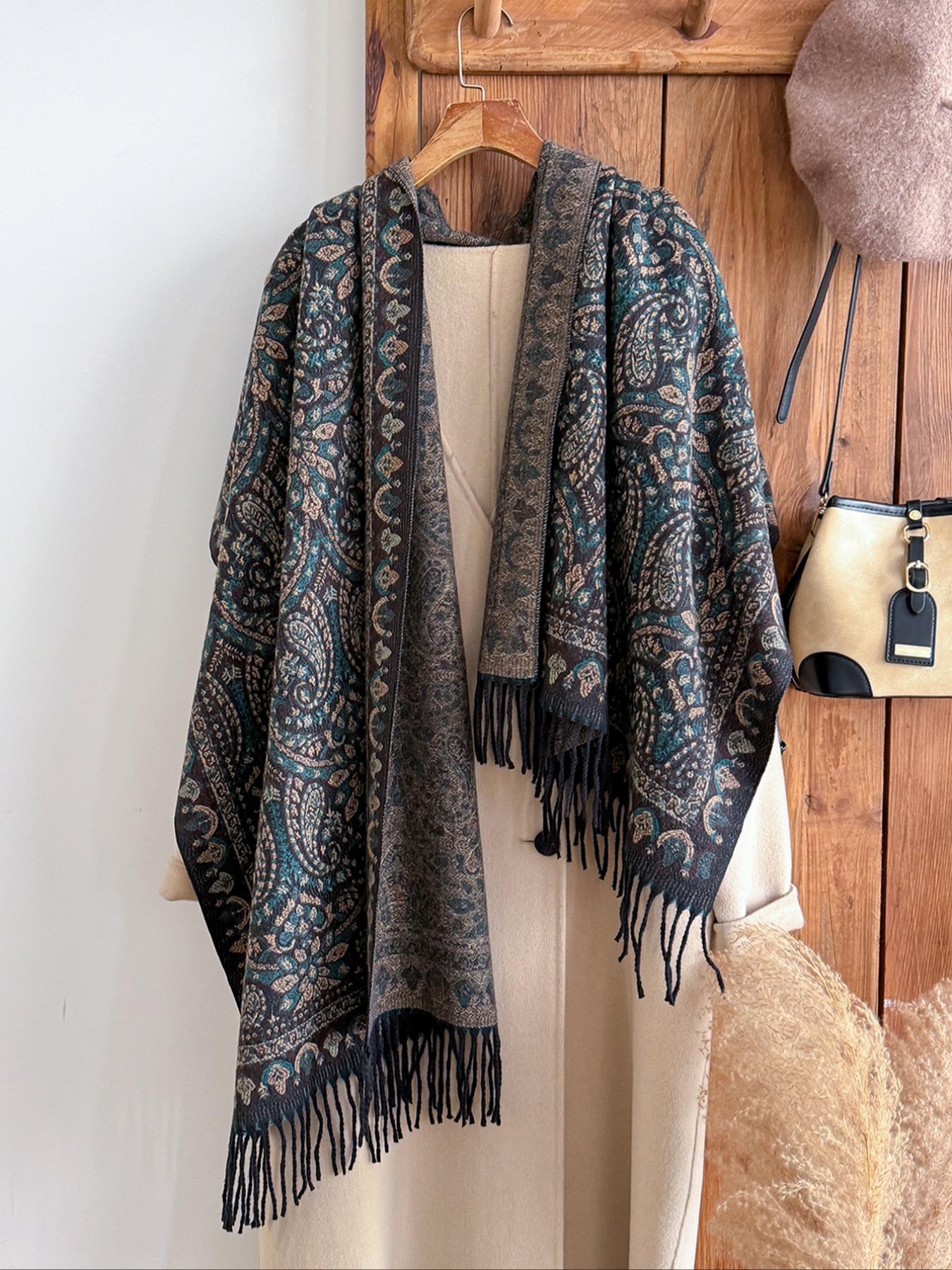 Women's Paisley Print Scarf, Soft Warm Shawl for Fall & Winter, Boho Style Woven Fabric, Casual Fashion Accessory
