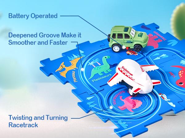 hahaland 12 PCS Racer Car Track Set, Dinosaur-Themed Puzzles, Educational Montessori Toys for Kids, Birthday Gifts, Boy Girl Toys