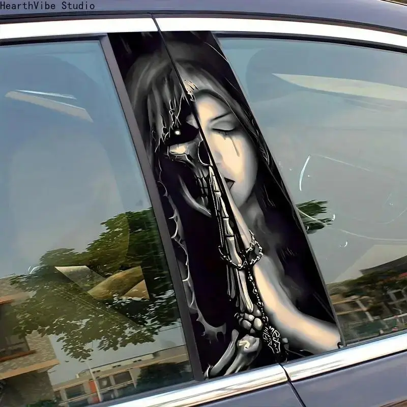 Skull & Witch Pattern Car Sticker, Premium Waterproof Anti-scratch Halloween Auto Decals, Gothic Vinyl Graphics Sticker for Cars Bumper Window, Cool Vehicle Body Exterior Decoration Accessories Gift