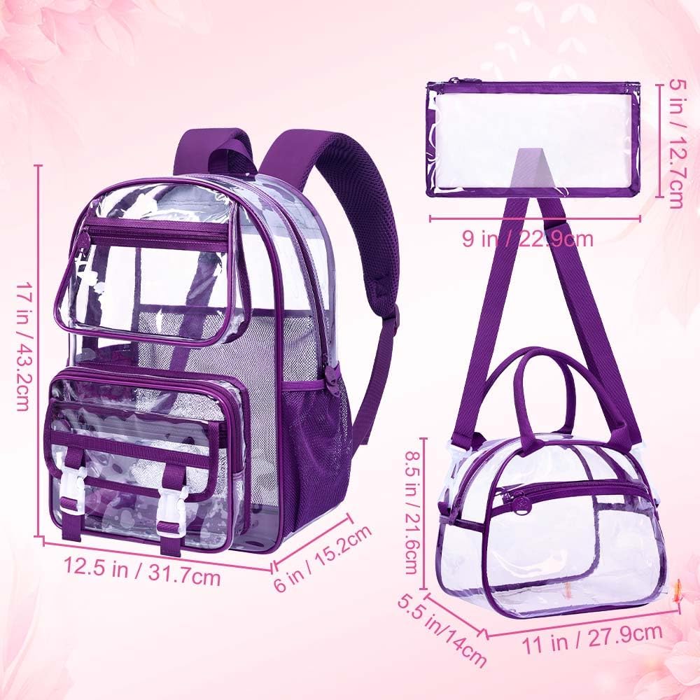 3 count Clear Backpack Heavy Duty, See Through School Bag for Girls, Sequins Transparent Bookbag for Women