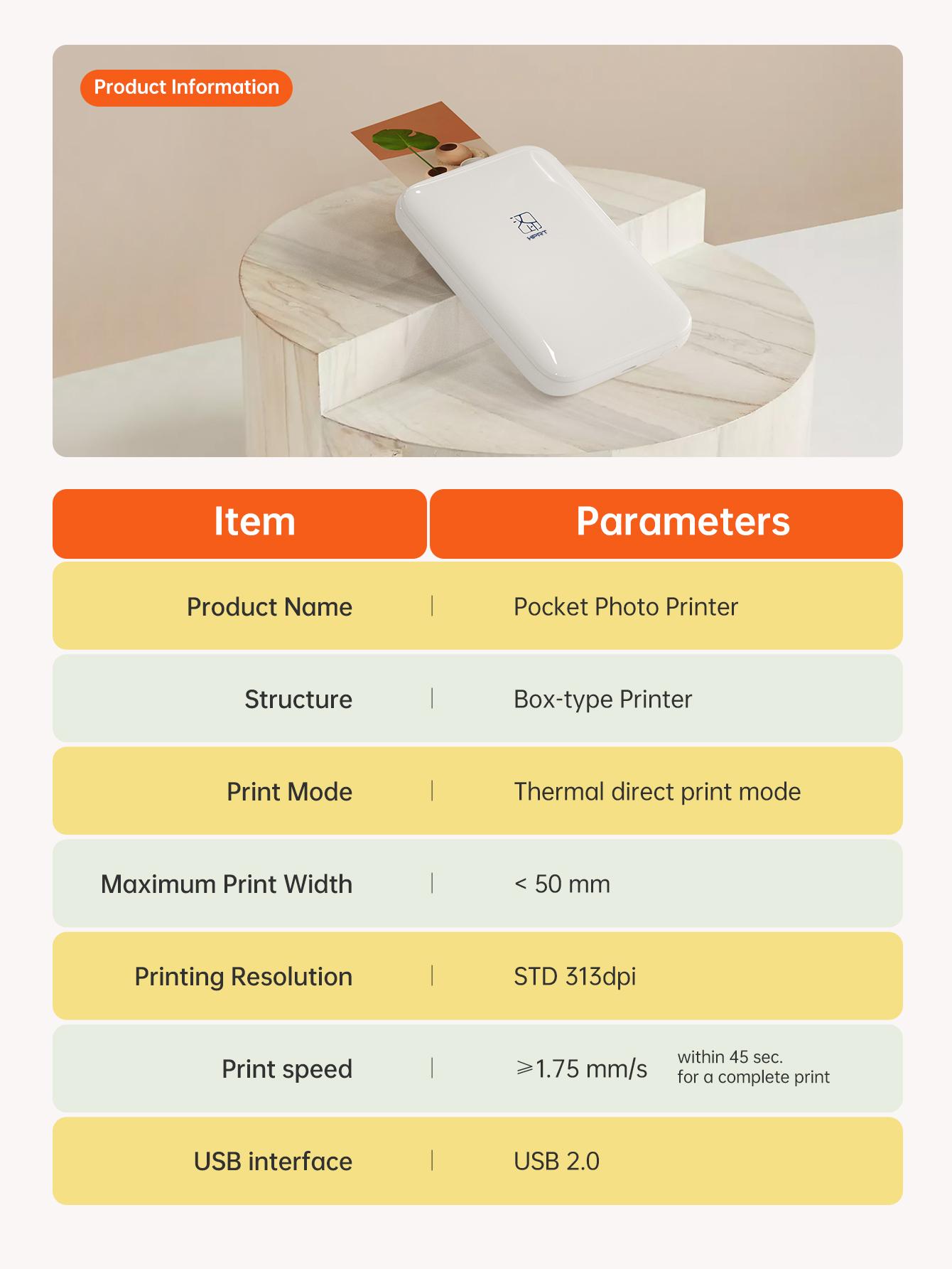 HPRT MT53 Mini Photo Printer, Portable Wireless Bluetooth Sticker Printer for iPhone & Android, 2x3 Inch Instant Color Sticker Photos, Valentine's Day Gift