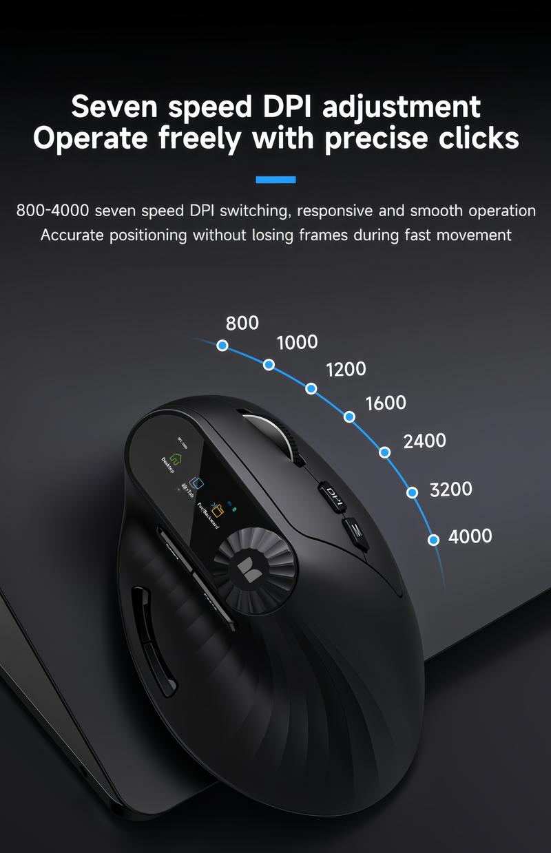 Monster-M2 MAX Version Bluetooth Wireless Mouse Ergonomic Vertical Vertical Mouse 2.4G Bluetooth Long Battery Life Laptop Desktop Computer Knob Function