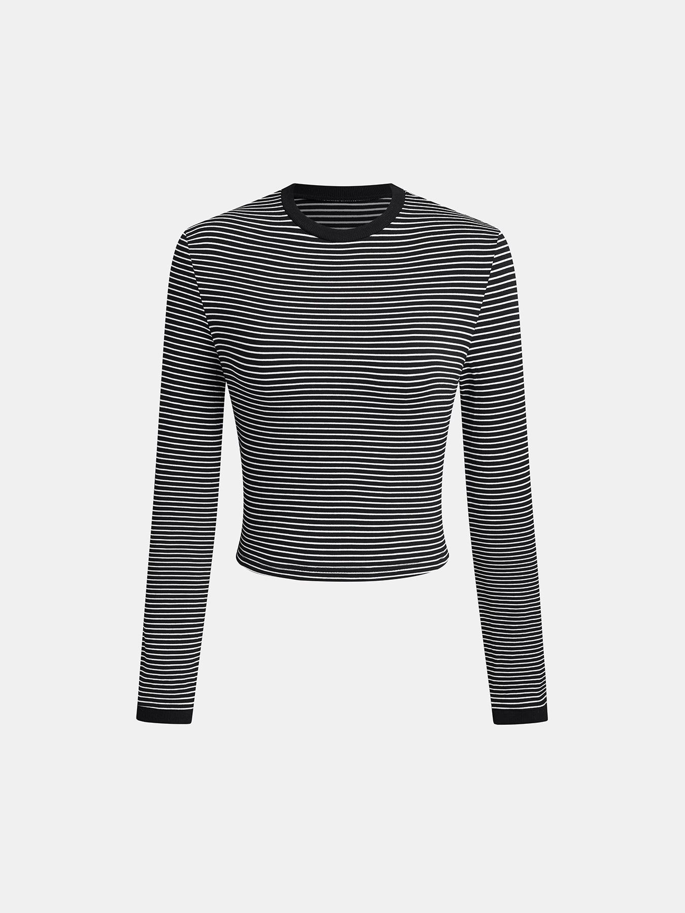 Women's Striped Slim-Fit Long Sleeve Casual Spring Summer Top, Stylish Plain Fashion Tee for Daily Wear, Comfortable & Trendy Design