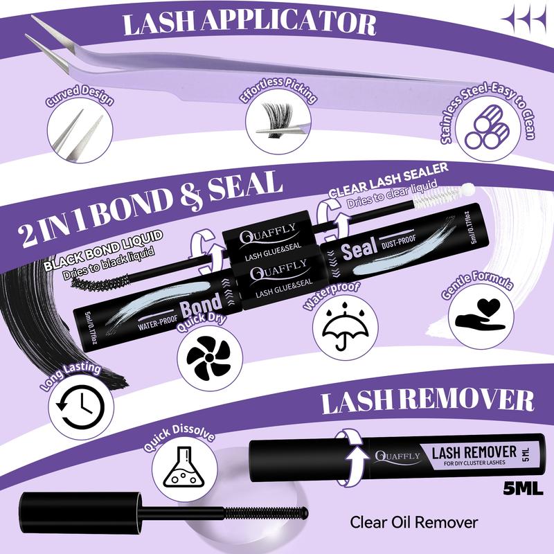 Eyelash Extension Kit, 870 Cluster 10-100D D Curl 10-18mm DIY Eyelash Extension Kit with 3 Trays Of Lashes, Lash Bond & Seal, Lash Remover, Cleansing Mousse, 2 Cleansing Brushes, Lash Tweezer, Cosmetic