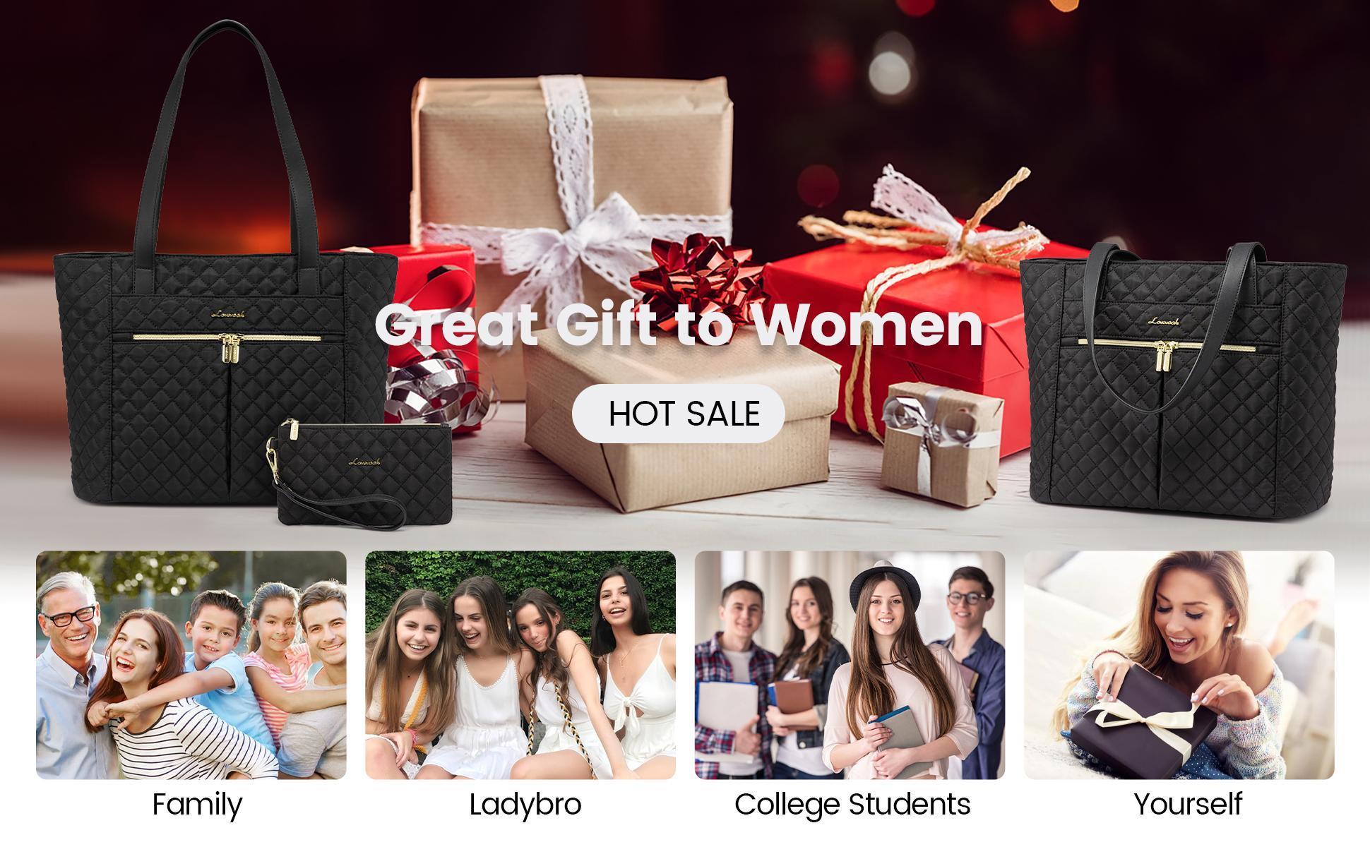 LOVEVOOK Laptop Bag, Women's Quilted Shoulder Bag, Large Capacity Tote with Small Pouch, Stylish Briefcase Suitable for Nurses, Teachers, Professional Women