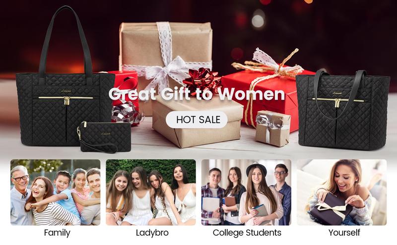 LOVEVOOK Laptop Bag, Women's Quilted Shoulder Bag, Large Capacity Tote with Small Pouch, Stylish Briefcase Suitable for Nurses, Teachers, Professional Women