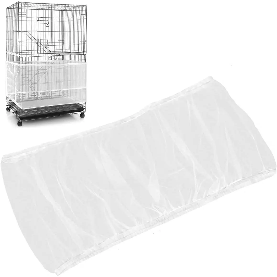 Stretchy Nylon Mesh Bird Cage Seed Catcher Skirt, Soft Breathable Guard Net Cover, Fits Round & Square Cages with 74 to 118 Inch Circumference,Parrot Cage Accessory