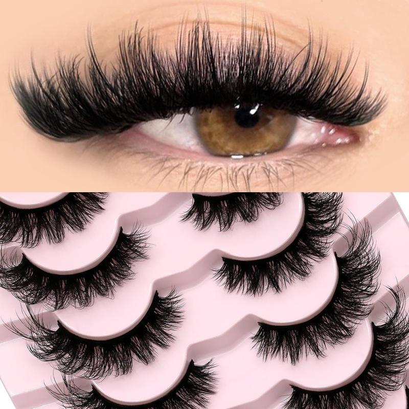 Fluffy Wispy False Eyelashes, 10 Pairs Cat-Eye Strip Lashes Natural Curly Faux Mink Eyelashes, 3D Effect Reusable Eyelash Extensions, Lightweight Volumized Eye Makeup Tool for All Season Daily Party Wedding Makeup, Beginner-Friendly False Lashes