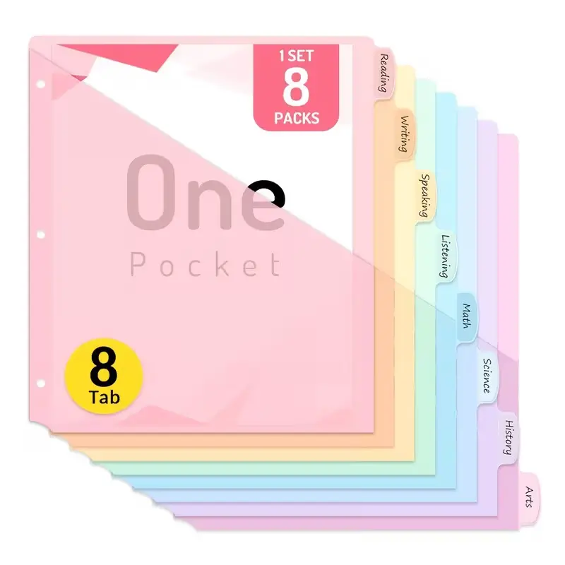 8-Piece 3-Hole Binder Dividers, Labeled Binders, Letter Size File Bags, Office School Home Organization, Document Organizer, Document Storage Solutions