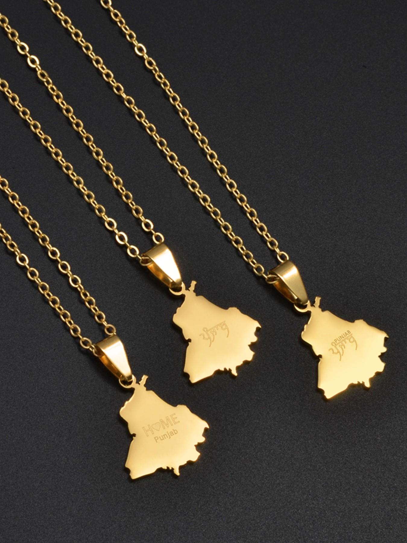 1Piece India Punjab Map Ethnic Pendant Necklaces Stainless Steel Jewelry Women
