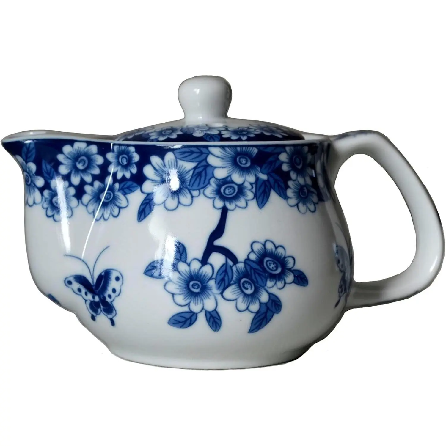 Porcelain Teapot, 9oz Small Ceramic Tea Pot with Infuser, Butterfly Design