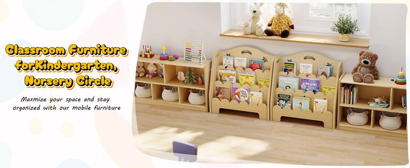 ONBRILL 3-Tier Montessori Wooden Bookshelf for Kids, Toddler Book Rack Toy Organizer and Storage, Small Book Display Stand for Baby, Bookshelves Furniture for Classroom, Nursery, Playroom, Library【HolidayHaul】