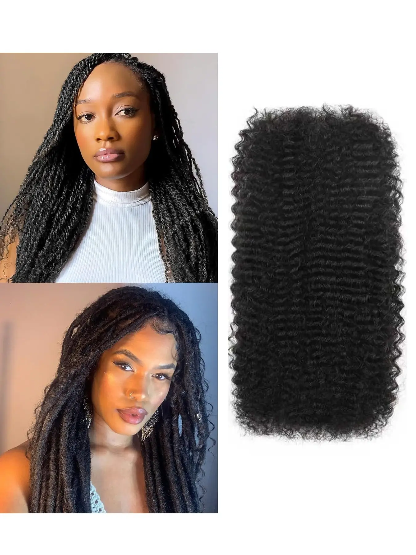 Afro Kinkys Bulk Human Hair For Braiding Afro Kinky-Curly Human Hair Bulk For  Twist Hair 16-20Inchs 50g/pack Bulk Human Braiding Hair For Micro Locs Extensions (1B, 16-20Inchs,50g/pack)