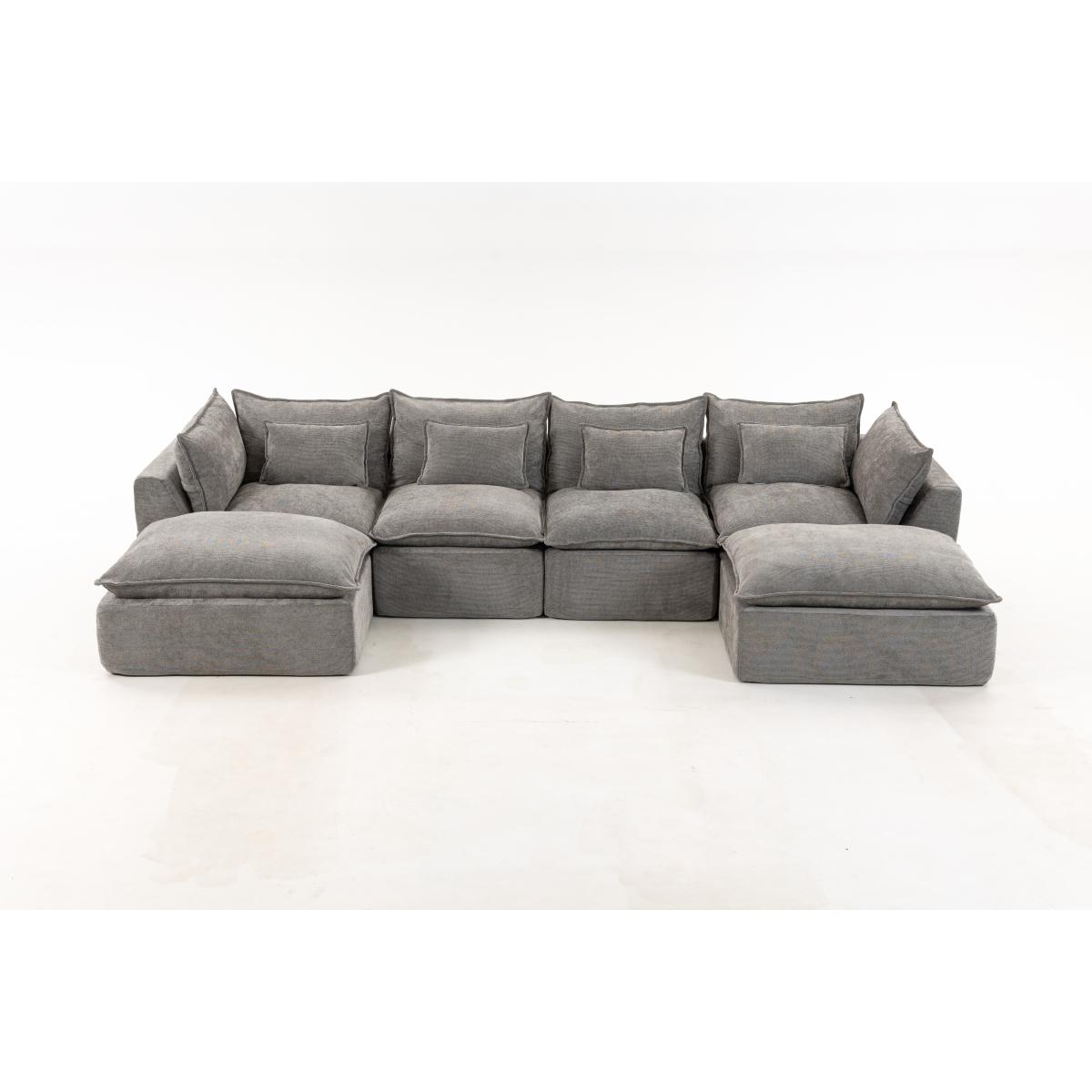 Aobtkel 129.8" Wide Cloud Oversized Modular Sectional Couch - 4-Seat with 2 Ottomans, Deep Wide Seat, True Relax Comfy Living Room Indoor Furniture Set,dorm essentials,home decor