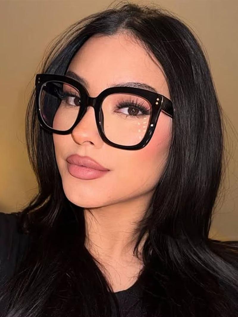 Women's Square Hollow Out Flat Lens Anti-Blue Light Glasses, Casual Leopard Pattern, Polycarbonate Frame, Suitable for Photography and Daily Wear