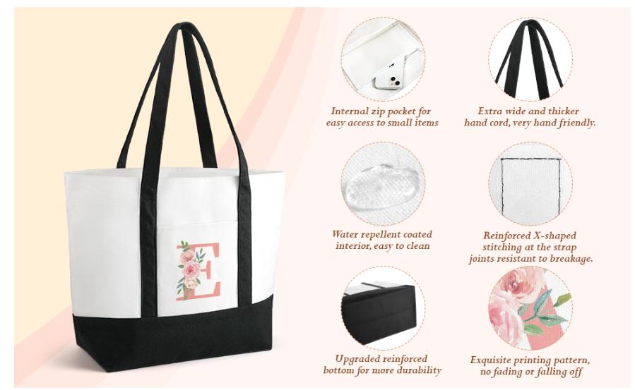 Fashion Personalized Floral Initial Large Tote Bag, 2 piece Canvas Beach Bag with Makeup Bag, high-quality daily commuting bag ,Bridesmaid Bridal Shower Teacher Gifts, ,Mothers Day Gifts for Women Fashion Personalized Floral Initial Large Tote Bag, 2 piece Canvas Beach Bag with Makeup Bag, high-quality daily commuting bag ,Bridesmaid Bridal Shower Teacher Gifts, ,Mothers Day Gifts for Women