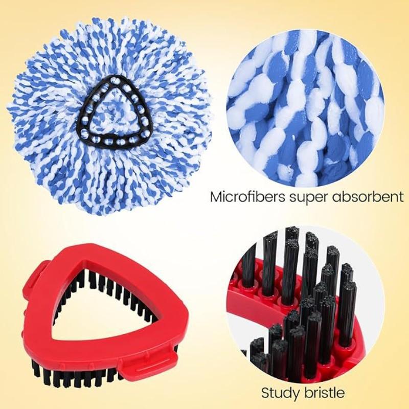 Mop Replacement Accessory Set - Fine Fiber Triangular Mop Head with Handle & Base Design, Compatible with Rotating Spin Mop, Perfect for Household Multi-Surface Hard Floor Scrubbing compatible with O-Cedar/Vileda triangular mop head