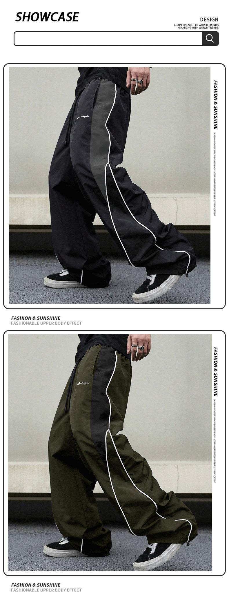 Men's Oversize Baggy Track Pants - Y2K Menswear Streetwear Stylish Loose Windbreaker Pants, Elastic Waist Drawstring Athletic Sportswear Casual Wide Leg Joggers for Everyday Street Use