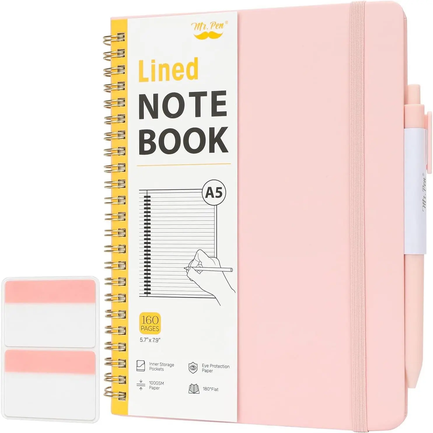 - Lined Spiral Journal Notebook, A5 (5.7"x7.9"), 160 Pages | Hardcover Spiral Bound College Ruled Notebooks with  and Sticky Tabs for Notes, Journaling, School & Daily Planning