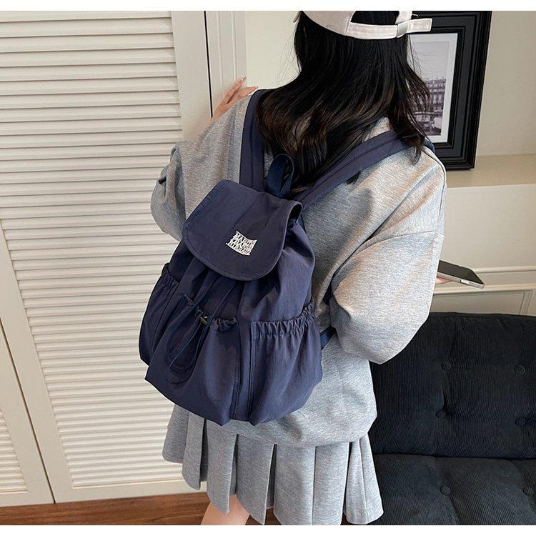 Korean Style Ins Drawstring Flap Backpack, Lightweight Nylon Casual Daypack, Large Capacity School Bag, Multi-Use Rucksack for Commute & Travel