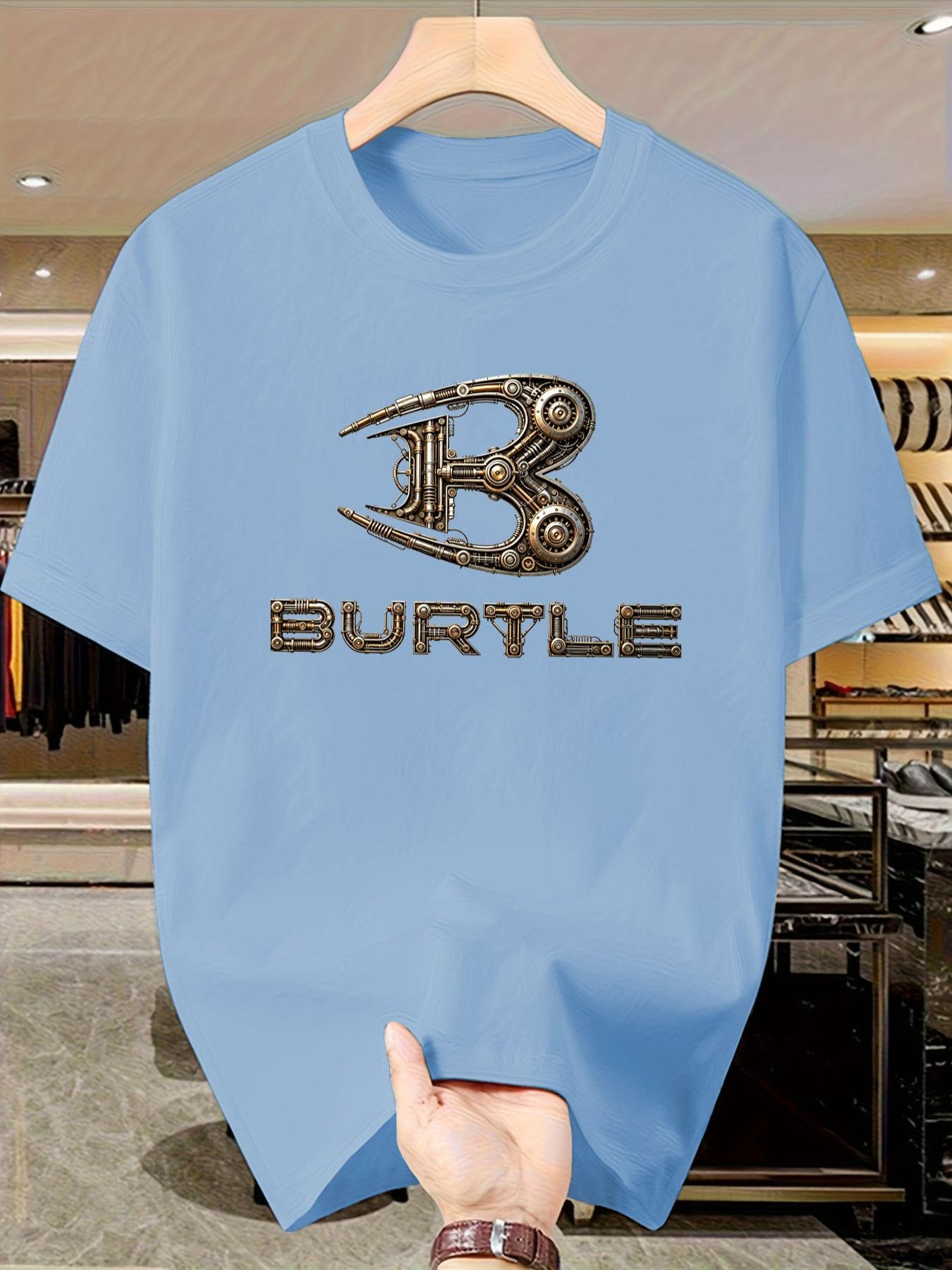 Bur Turtle Men's Steam Punk Mechanical Pattern T-Shirt, Short Sleeve Slim Fit Casual Top, Unique Design for Daily Wear