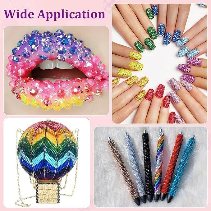 1Set Minimalist Flatback Glitter Rhinestones Nail Charms Multi-sized Colorful Fashion Rhinestone Decorated Half-round Nail Art Decorations for DIY Cups Phone Cases Headphones Nails Crafts