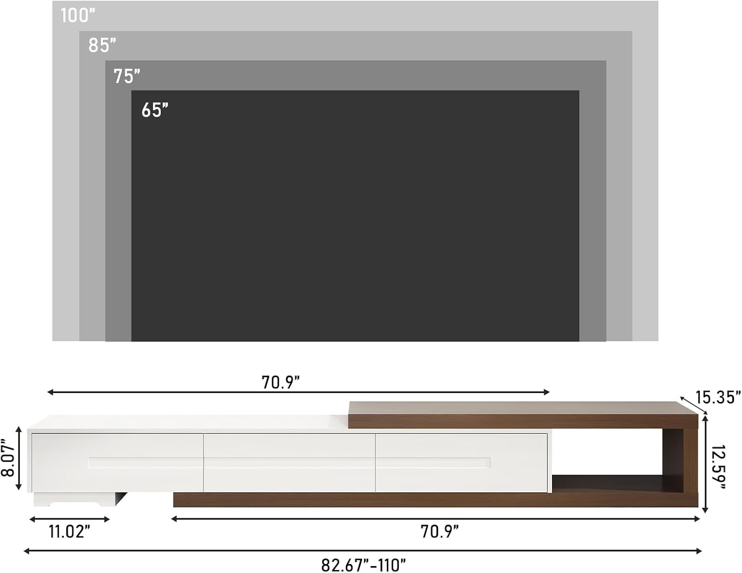 Extendable TV Stand for TVs up to 120", Wood Reversible Entertainment Center with 3 large Drawers, Extendable TV Media Console for Living Room,Bedroom