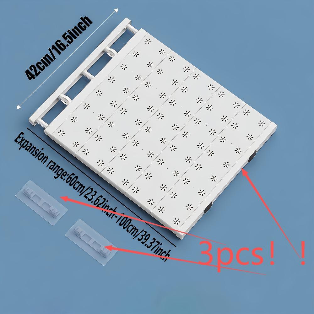 Adjustable Storage Shelf Set - 3-piece set including 1 shelf board and 2 brackets, with an expandable space-saving design suitable for wardrobes, kitchens, and bathrooms, featuring retractable partition boards, multi-layer cabinet storage shelves