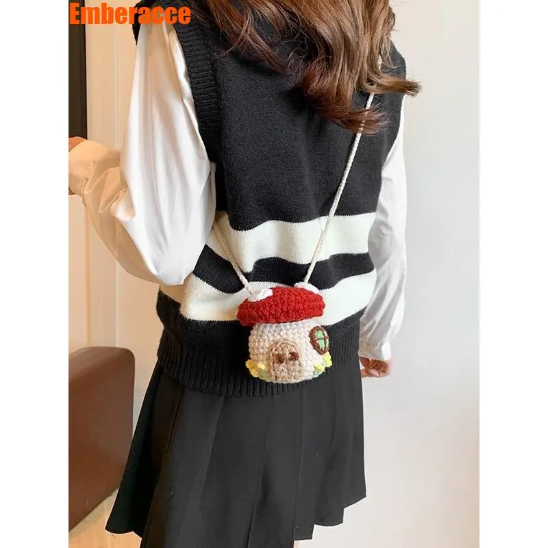 Mushroom Crossbody Bag, Cute Cartoon Knitted Yarn Purse, Handmade Mini Sling Shoulder Bag, Lightweight Portable Bag for Daily Wear, Travel, Shopping, Outdoor Activities and Casual Outings