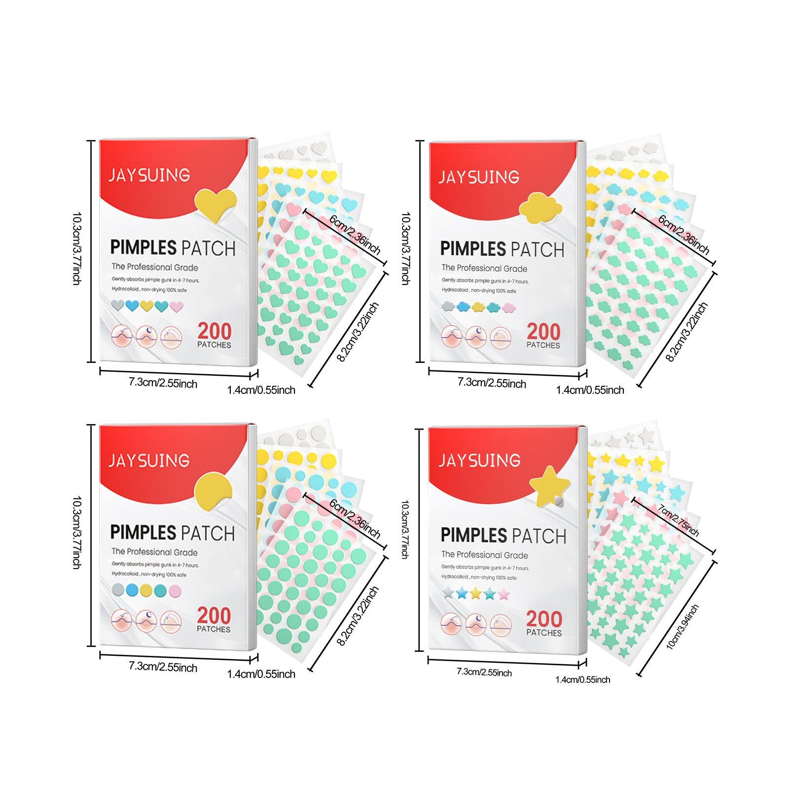 Acne patches, made of hydrocolloid material, cute star-shaped acne patches, colorful acne patches, containing tea tree oil, salicylic acid, and centella asiatica oil, 200 patches per pack, for skin care and repair.