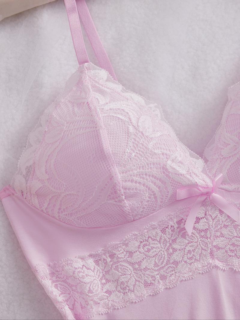 Women's Lace Trim Cami Top & Shorts Pyjama, Casual Solid Spaghetti Strap Camisole & Shorts Pj Set, Women's Sleepwear for All Seasons, Womenswear, Lady Soft Comfy Lingerie Sets, Lingerie Lace Nightwear