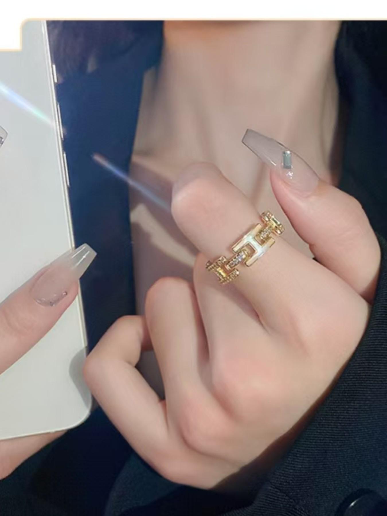 Fashionable Rhinestone Ring Set, Daily Wear Stackable Design, Perfect Gift for Students, Elegant Girls' Accessory