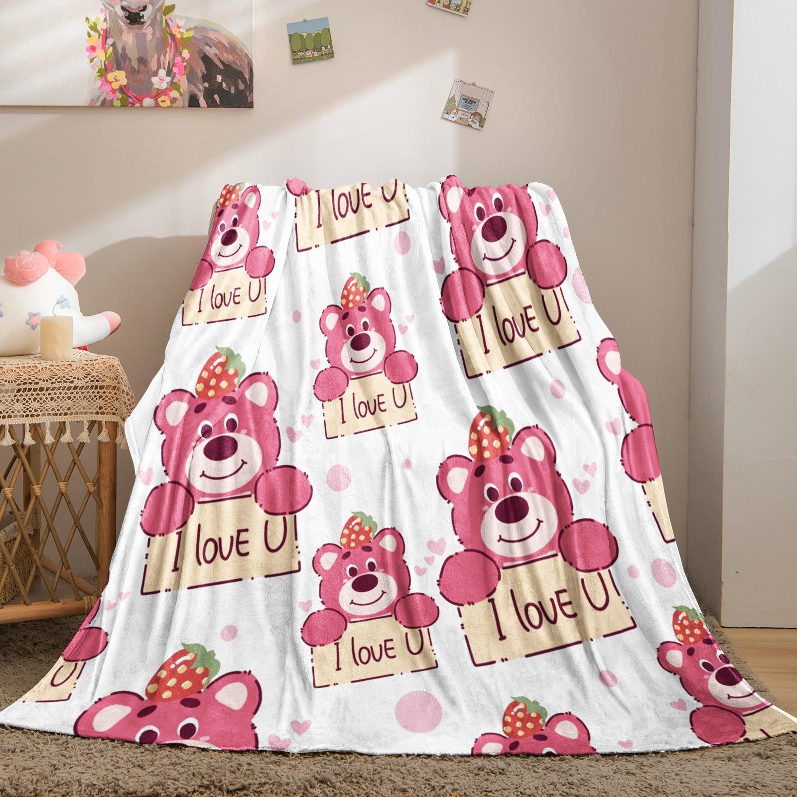 Cute Cartoon Bear Print Throw Blanket, Japanese Style Soft Teddy Bear Pattern, Skin-Friendly Soft Flannel Lightweight Cozy Blanket for Kids Bedroom, Nursery, Couch, Bed and Dorm, Lovely Aesthetic Home Decor, Ideal Birthday and Holiday Gift for Bear Lovers
