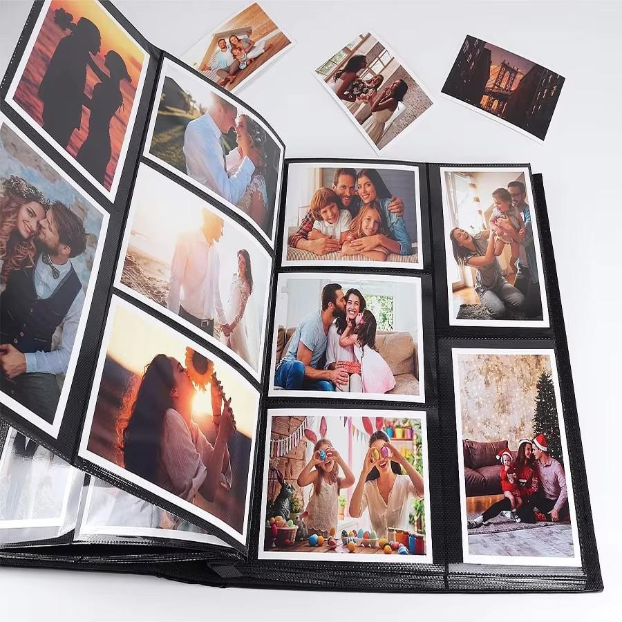 Photo Album 4x6 500 Photos Black Pages Leather Cover Wedding Family Photo Albums Holds 500 Horizontal and Vertical Photos