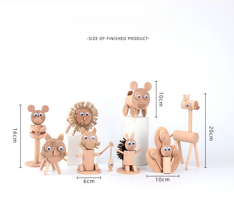 Creative children's DIY material kit, wooden animal stakes and branches small ornaments, handmade dolls and decorations for kindergarten