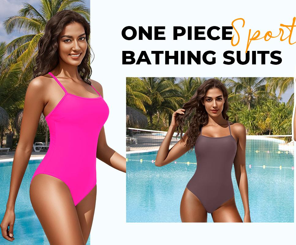 Tempt Me Athletic One Piece Swimsuits for Women Training Sport Tummy Control Bathing Suits