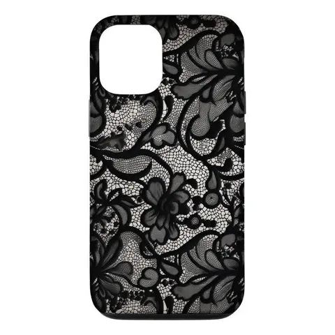 Black Lace Vintage Pattern Dual-Layer Silicon Casing - Protective Customized Cellphone Cover for iPhone 11 Pro Max, 11-17 Pro Max Plus, X, XS, XR, SE; Samsung Galaxy S20-S24 - Women's Cute Fashion Accessory, Ideal Gift for Her