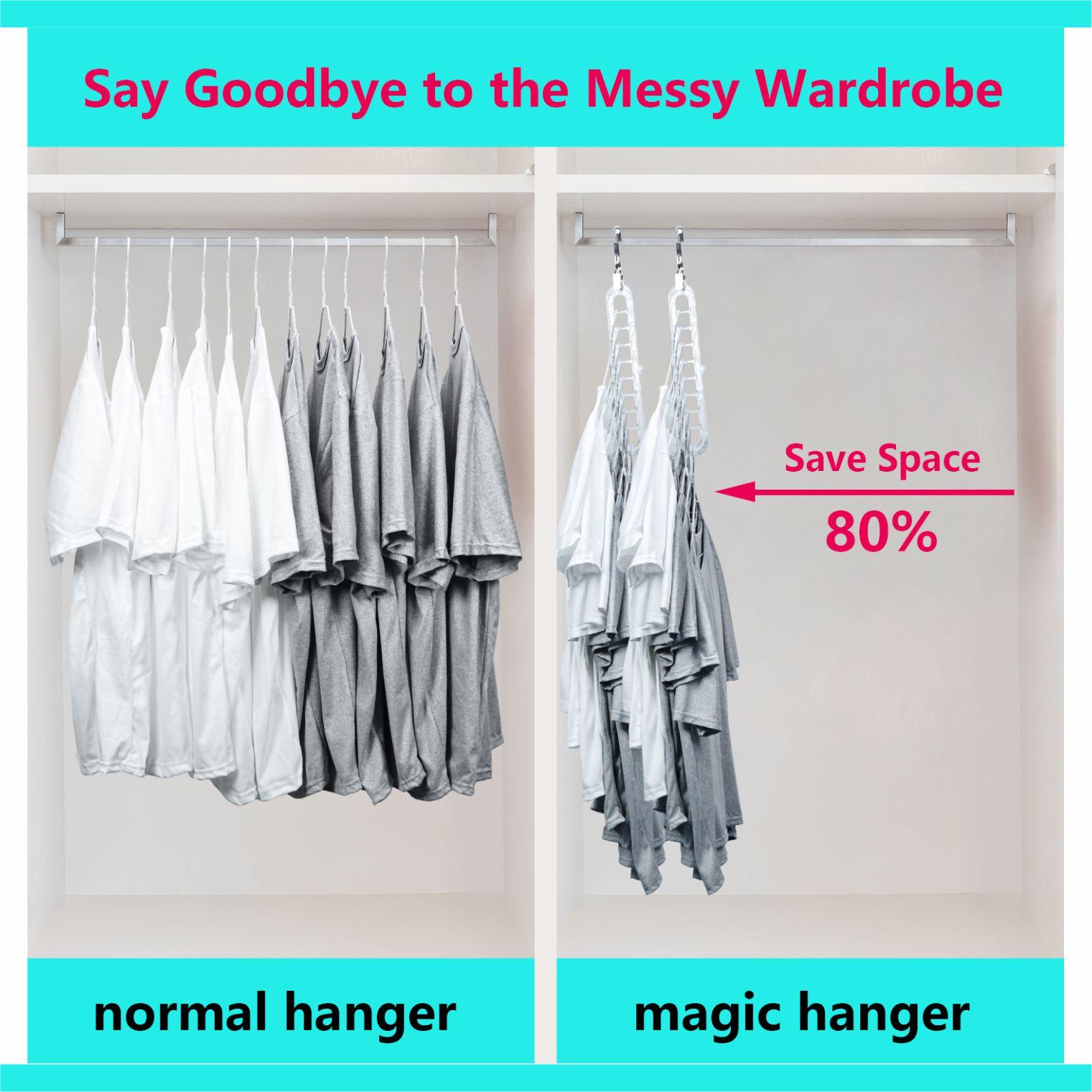 3/5-Pack Heavy-Duty Foldable Plastic Hangers Pro with 9 Holes - Anti-Slip, Space-Saving Clothes Organizer for Closet, Wardrobe, and Dorm Storage