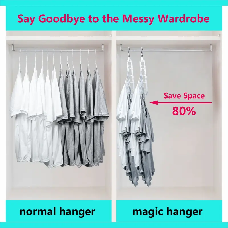 5-Pack Heavy-Duty Foldable Plastic Pants Hangers - 9 Holes, Adjustable Hooks, Anti-Slip Curved Shape Hanger, Compact House Accessories for Closet Hanging, Garage Home Storage Supplies