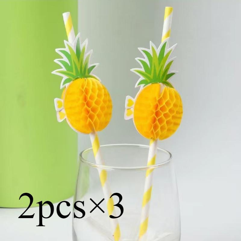 6 New Pineapple Paper Straws for Beverage Decoration INS Style Creative Design Straws Milk Tea Shop Coffee Shop Bar Summer Hot Drink Straws Disposable Pineapple Straws