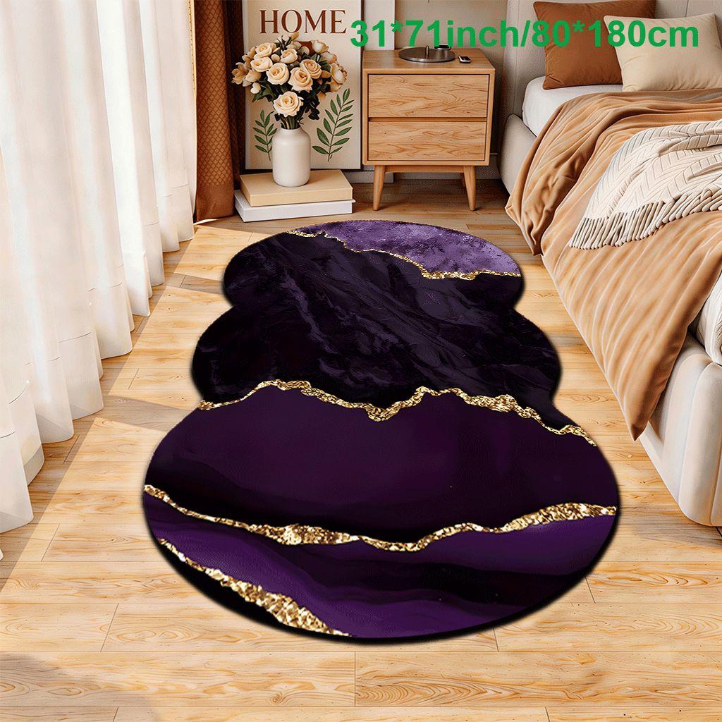2D Flat velvet irregular shape carpet with purple marble and gold foil pattern, machine washable and non-slip design, suitable for bedrooms/rooms, all seasons of spring, summer, autumn and winter, as well as Valentine's Day, Christmas and Thanksgiving, du